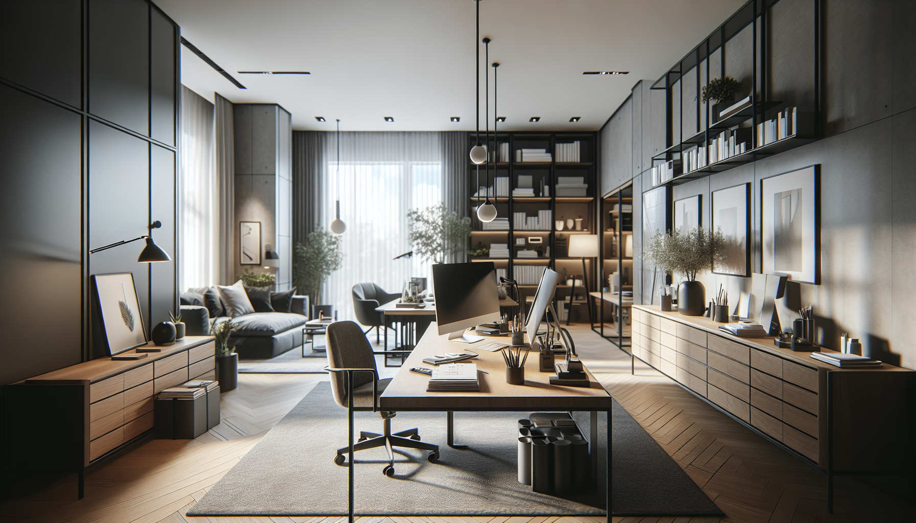 Stylowe biuro domowe zaprojektowane przez architekta wnętrz.