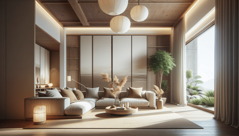 Stylowy salon w stylu Japandi z naturalnymi kolorami