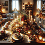 Christmas decorated table in a small apartment