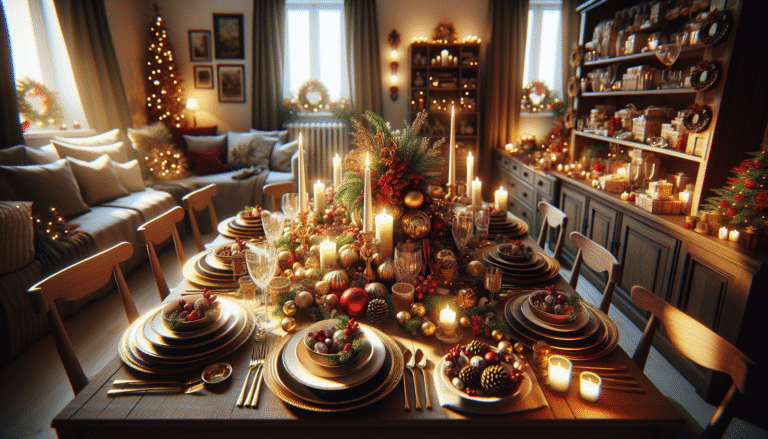 Christmas decorated table in a small apartment