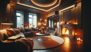 Salon z kominkiem w nowoczesnej aranżacji